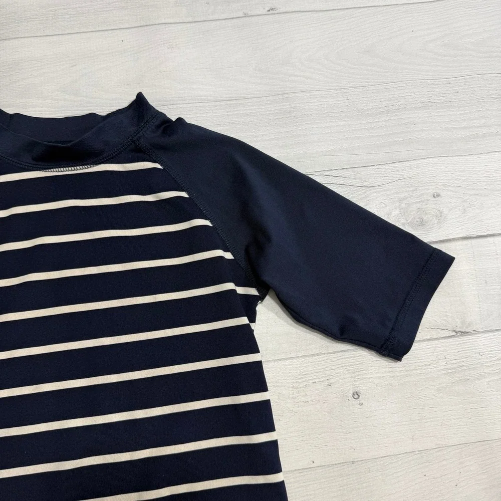 The children's place kids navy blue white striped swim rash guard 5/6
